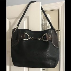 Brighton black pebble leather/brown croc bag